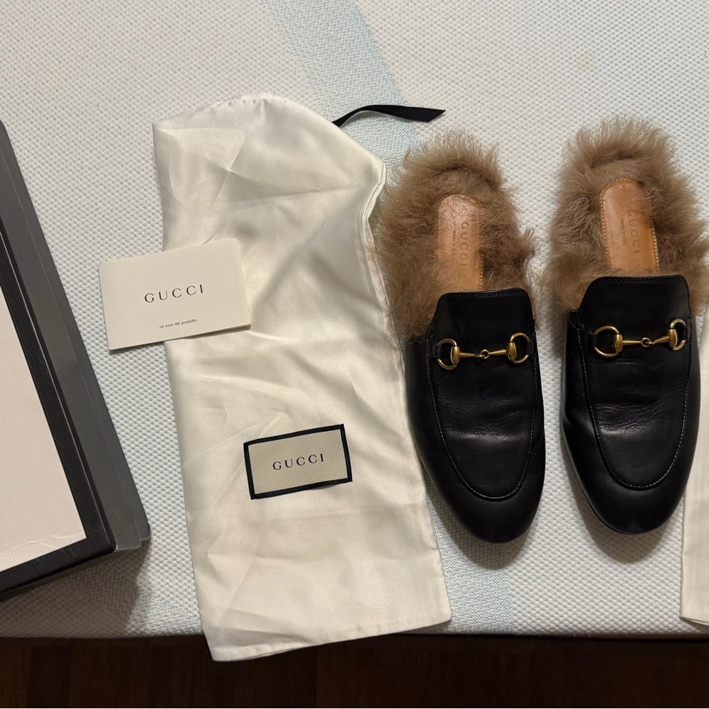 Gucci Fur Lined Princetown Mule Size 7